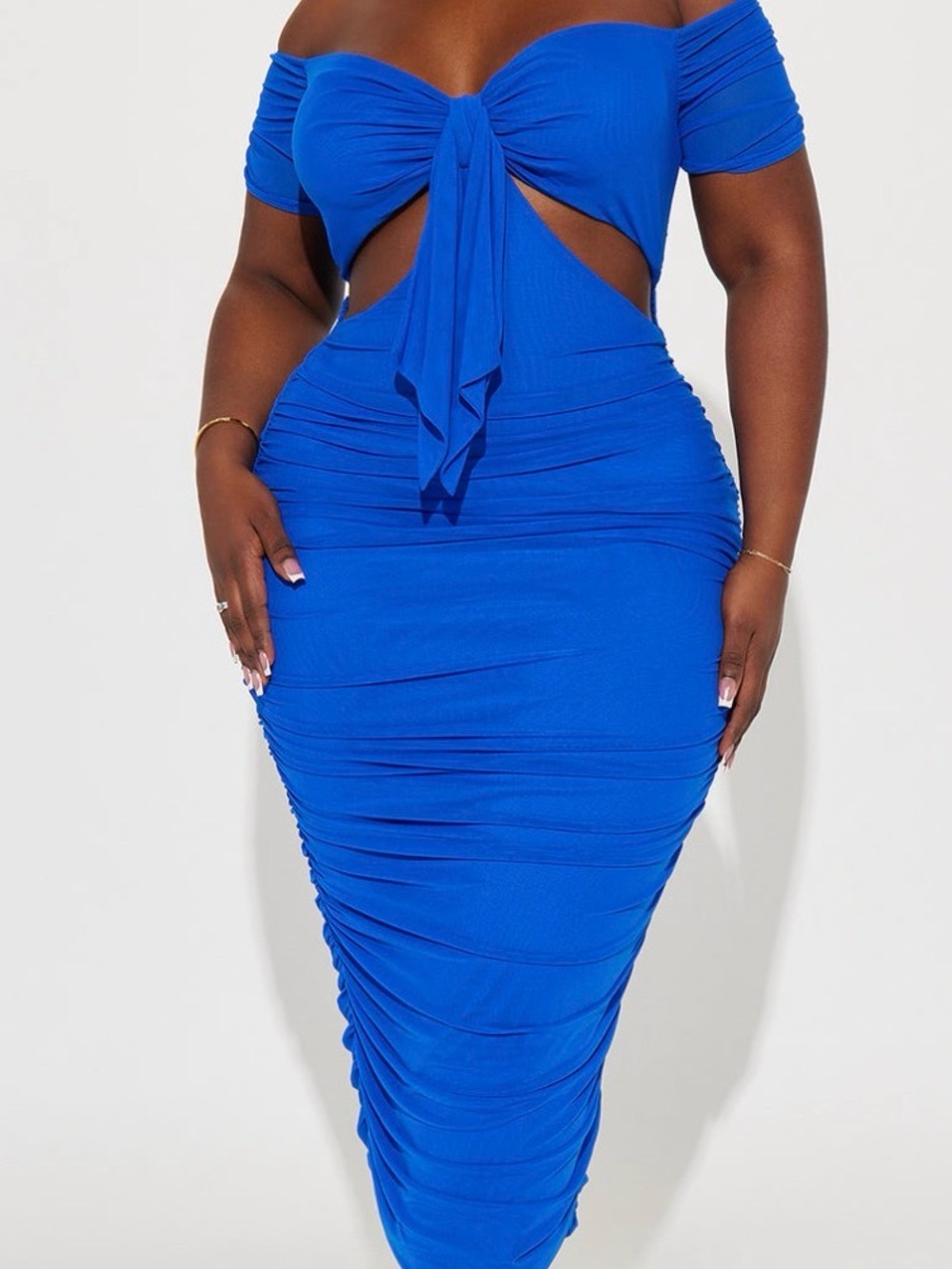 Fashion Nova Royal Blue Twist Front Off-Shoulder Dress